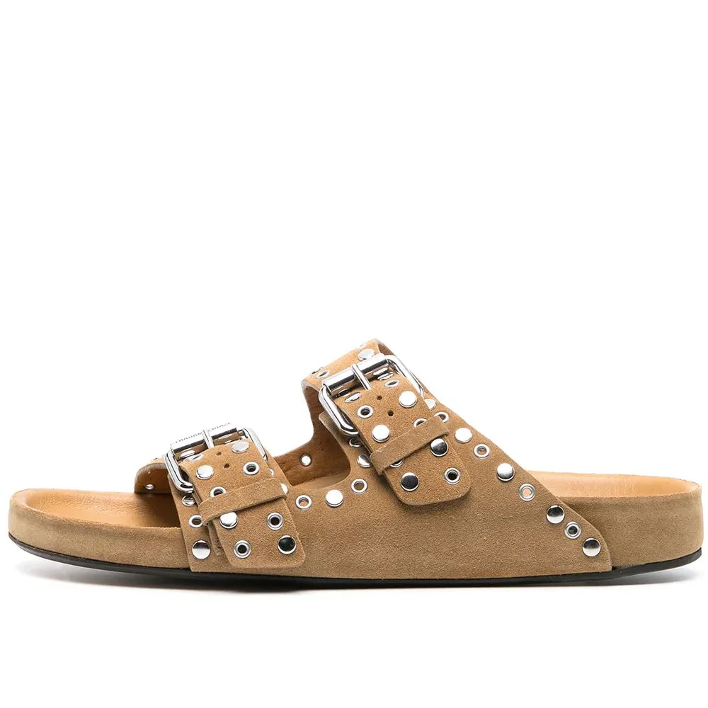 2023 Summer Thick Bottom Buckle Riveted Women's Sandals Cowhide Slippers with Flat Bottom Slippers Large Size Women's Sandals