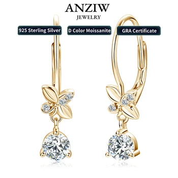 2024 Trend Real 925 Silver 5mm Round Moissanite Drop Clip Earrings for Women Four-leaf Clover Valentine Wedding Jewelry Gift 1