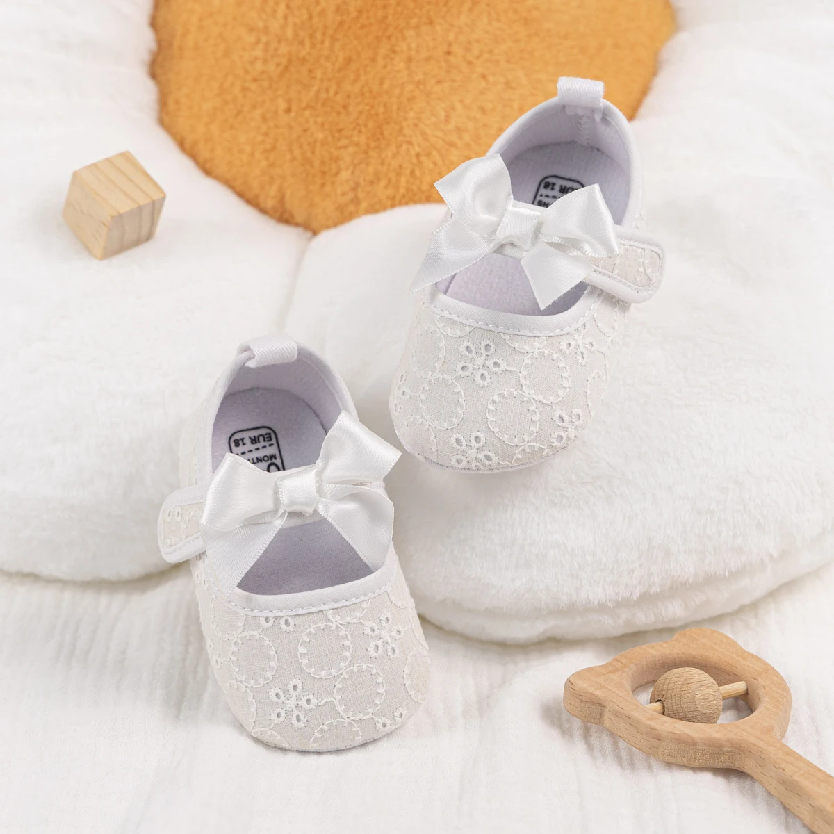 Four Seasons Newborn Baby Walking Shoes Classic Color Matching Bow Princess Shoes Baby Girl Anti-slip Soft Bottom Solid Color 3
