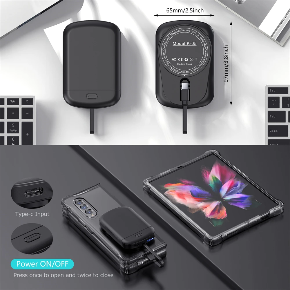 For Samsung Galaxy Z Fold 4 Battery Cases 10000mAh External Battery Power Bank Charger Cover For Samsung Z Fold 3 Powerbank Case