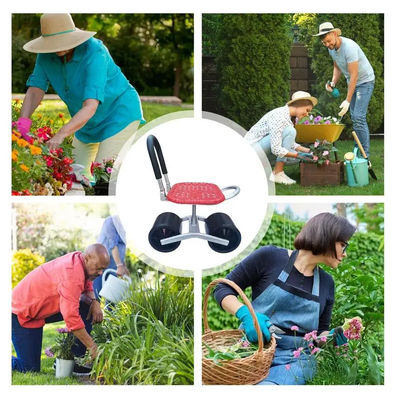 Garden Cart with Seat Mobile Garden Workseat Adjustable Height Duty Rolling Weeding Stool Stool Foldable Chair