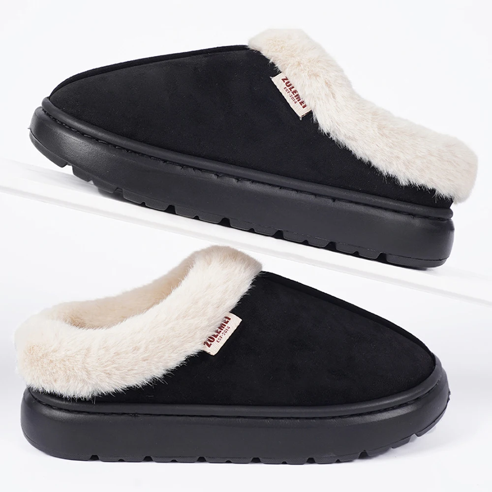 Comwarm Platform Fluffy Slippers Women Fashion Fuzzy Slippers House Plush Winter Women Shoes Home Cotton Shoes Large Size