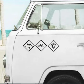 웨이브 마운틴 포레스트 썬 트리 캐러밴 자동차 스티커, 데칼 어드벤처, 자연 캠핑, RV 트럭, 자동차 차량, 3 개