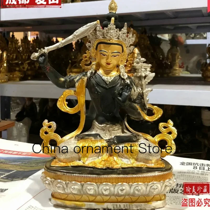 

12" 30cm Buddhism bronze gilt take sword Bodhisattva Manjushri Buddha statues