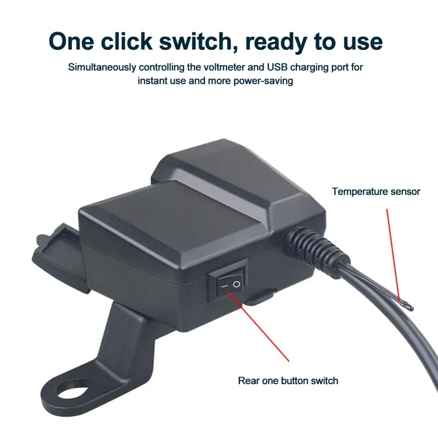 60W Motorcycle Handlebar PD QC3.0 Charger Socket USB Type-C Fast Charger Phone Power Adapter With Voltmeter Thermometer Display