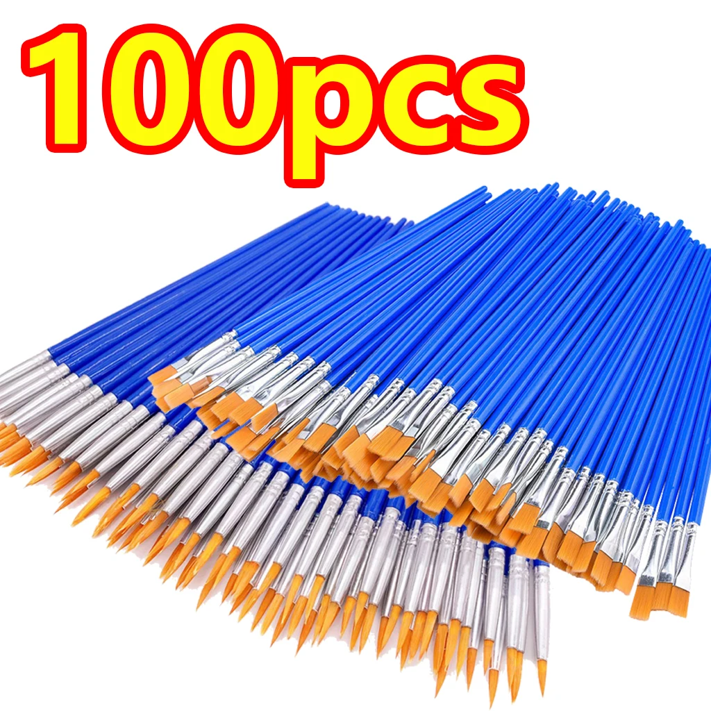100pcs Memory Nylon Brush Set Painting Graffiti Acrylic Watercolor Professional Art Supplies Plastic Rod Aluminum Tube Line Pen 1