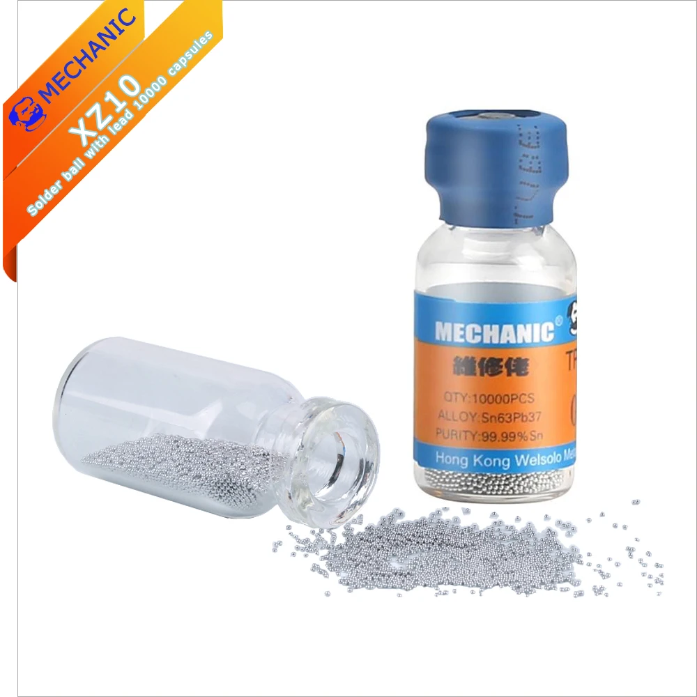 

Оловянные шарики с Lead MECHANIC XZ10 10000 капсулы Sn63 Pb37 0,2-0,75 мм для пайки печатных плат, оловянный шар, рафинированные свинцовые паяльные бусины