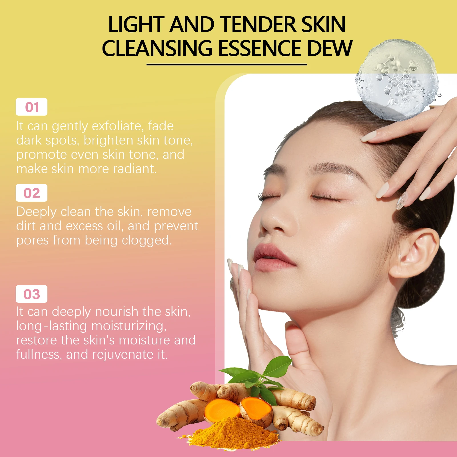 JAYSUING Turmeric Face Wash Serum Kojic Acid Cleansing Pads Exfoliating Brightening Daily Cleansing Acne Treatment Face Care Kit 3