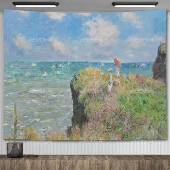 Claude Monet-Tapisserie d'art mural, Art mural, Paysage floral de jardin, Coutumes d'huile, Décoration de chambre esthétique, Fonds d'écran de dortoir 1