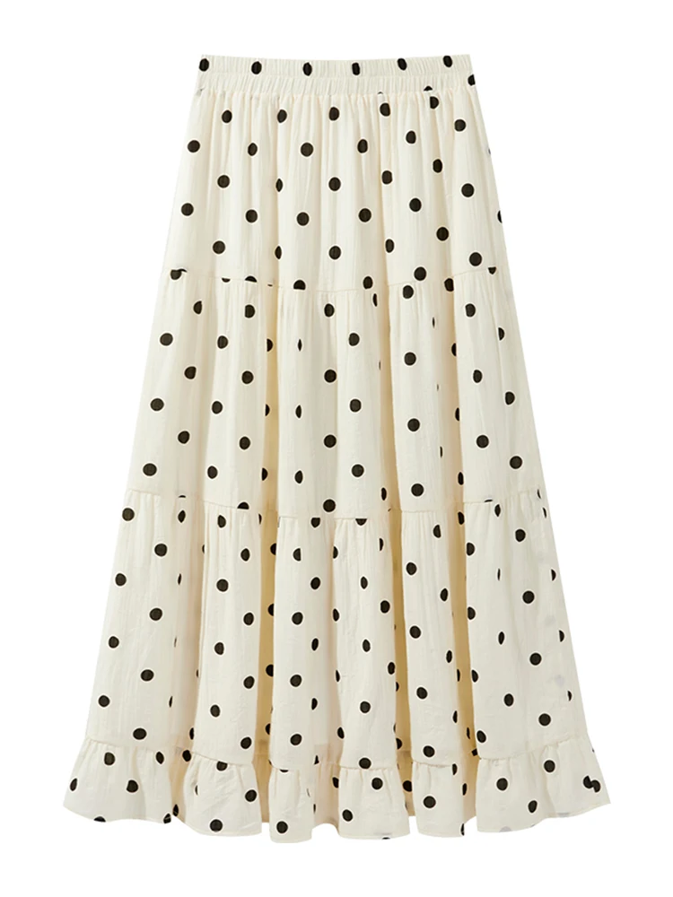

Dot Printed Skirt For Women Elastic High Waist Contrast Color Fashion Versatile A-line Mid Calf Skirts Summer 2024 New XX137