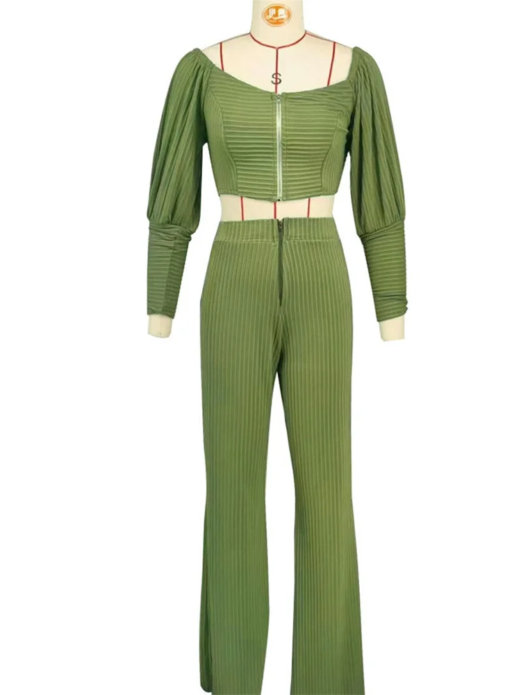 Wmstar Two Piece Set Women Pants Sets Casual Crop Top Loose Zipper Long Sleeve Autumn Outfit New Style Wholesale Dropshipping