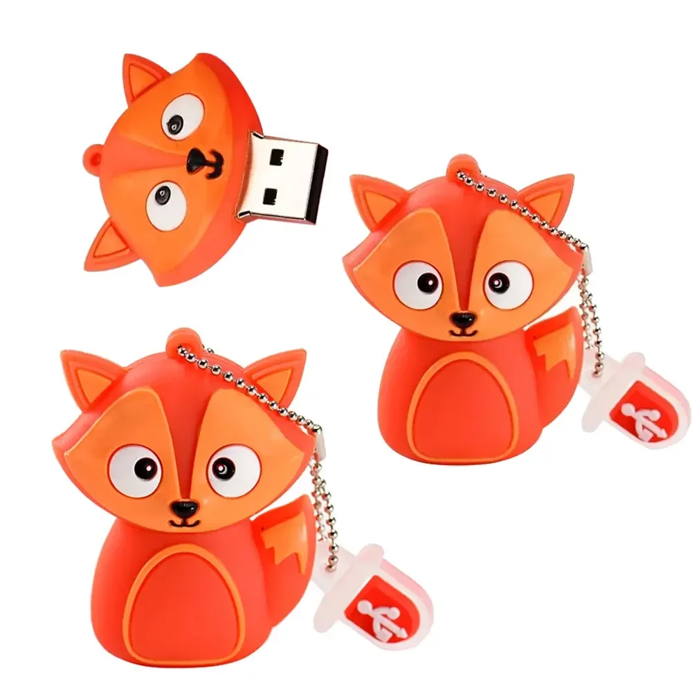 USB Flash Drive Flash Drive 64GB Cute Fox Cartoon Animal Memory Stick