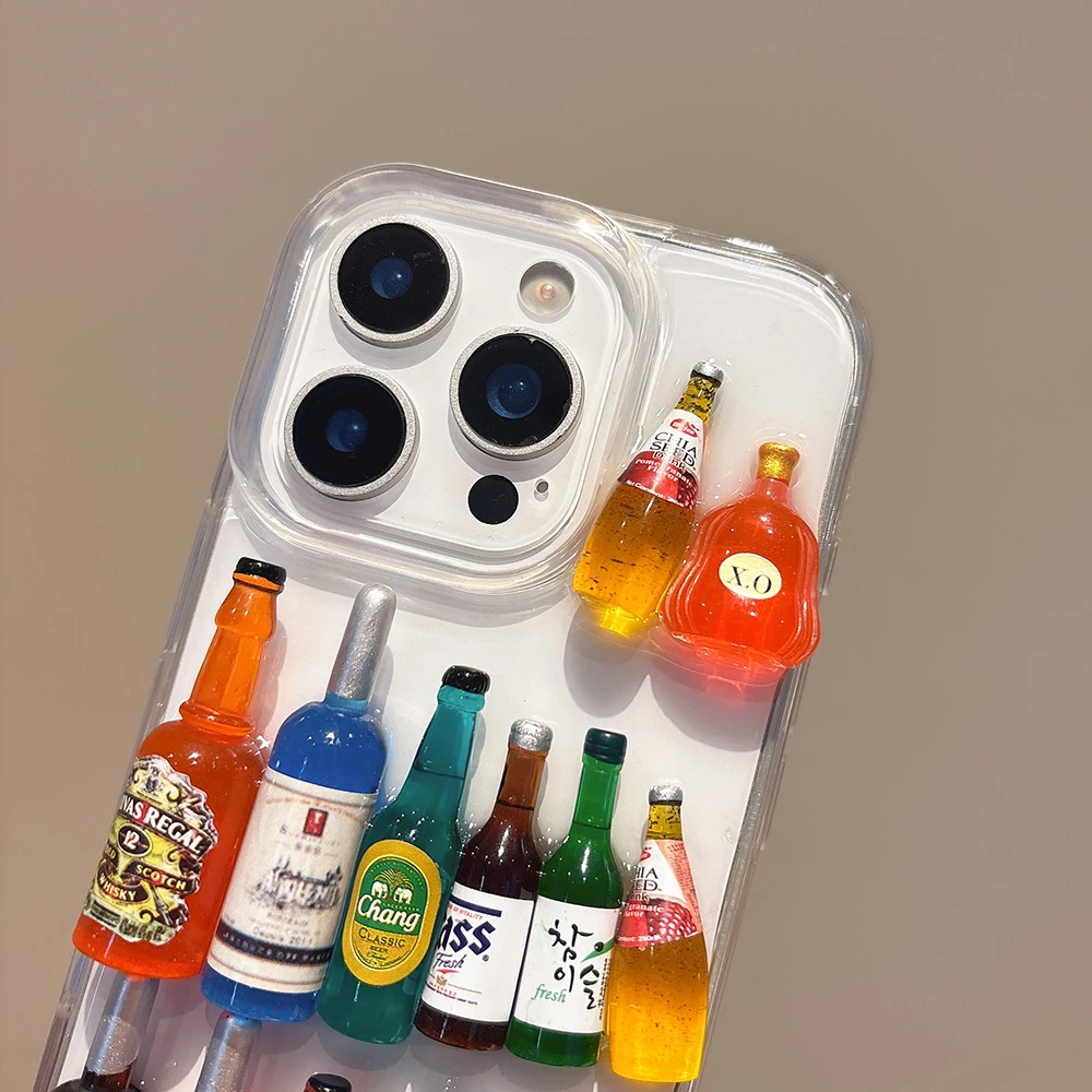 Creative 3D Summer Beer Bottle Shell Phone Case, Personalized Mini Wine Bottle Design