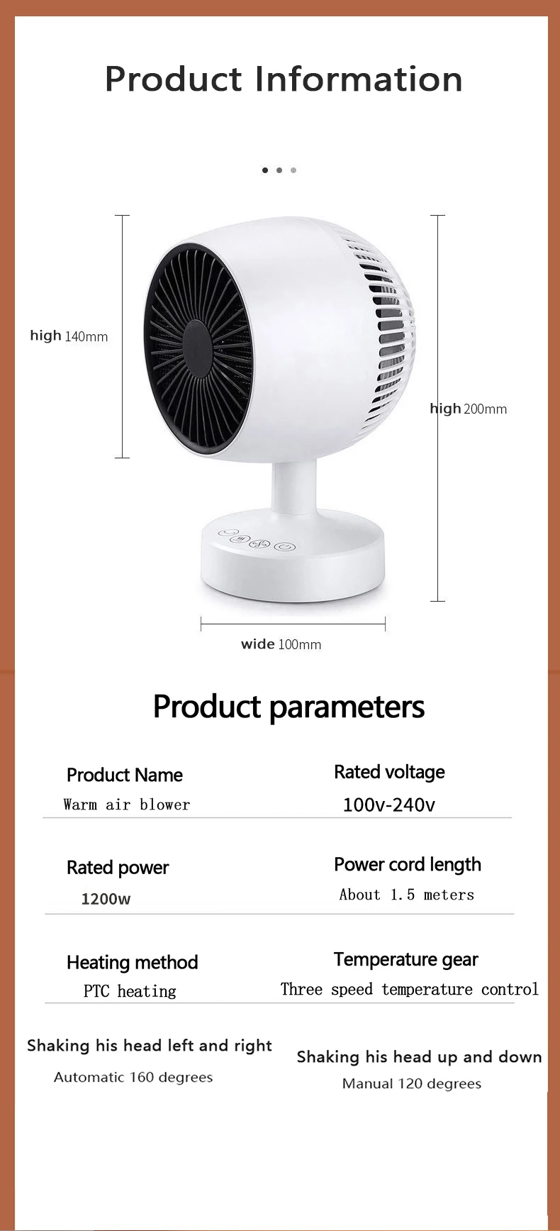 Description Picture 5 of itemMini desktop heater office small household electric heater silent shaking head small sun heater