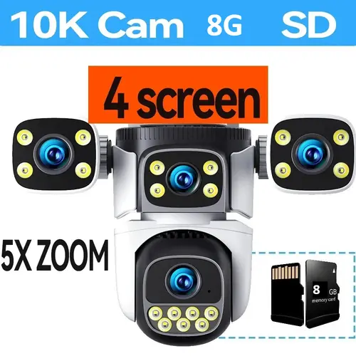 10K 20MP Four Screen Outdoor WiFi Cam PTZ 5X Zoom Night Vision Four Lens 10K Wireless CCTV Surveillance Cam Security Protection - Image 13