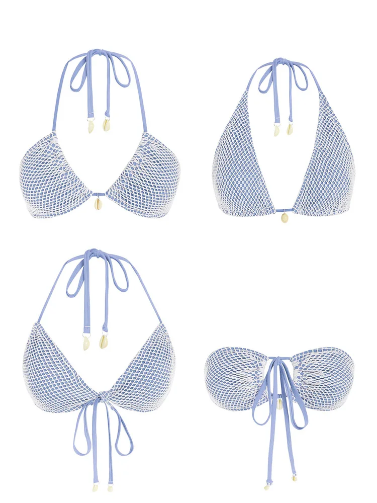 ZAFUL Maillot De Bain Pour Femme Maillots De Bain Assortis Multiway Contraste Résille Licou Bandeau Cravate Côté Tanga Ensemble Bikini Deux Pièces_voghion.com