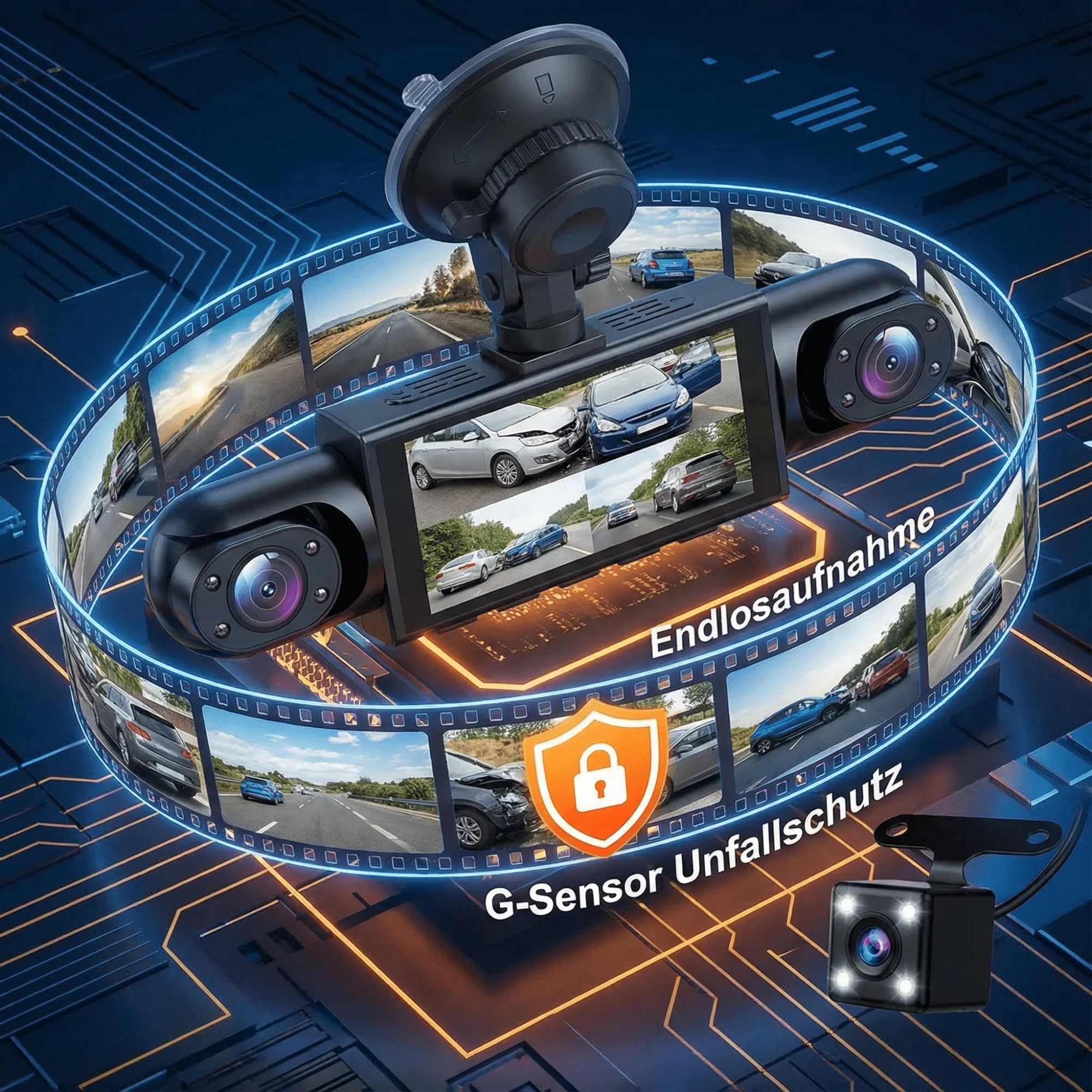 4-Kamera-Autokamera mit 64GB Karte, 1080P Ultra HD Front-, Heck-, Links- und Rechtskameras, Starlight-Nachtsicht – Detail 1