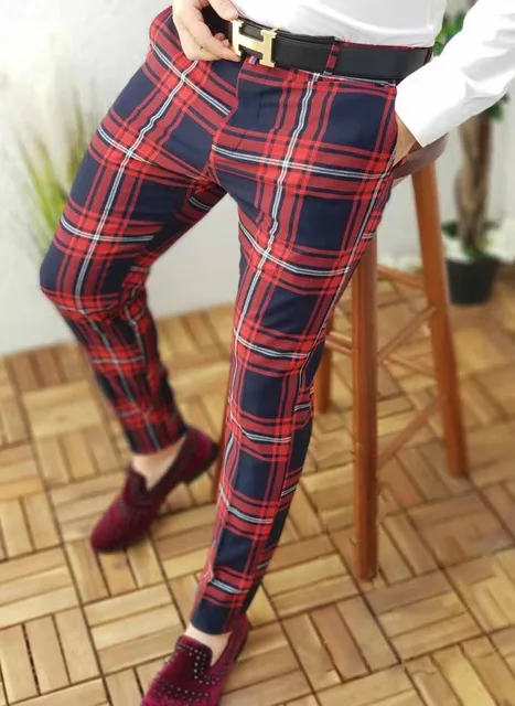 Pantalon homme Vintage Plaid imprimé hommes costume 2022 coupe ajustée  printemps Gentleman bureau longue automne Streetwear pantalons Hombre