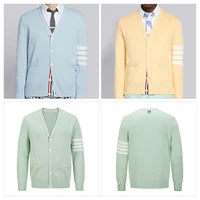 TB THOM Sweater Male Autumn Winter Fashion Brand Men's Clothing 4-Bar Stripe V-Neck Cardigan Coat Luxury Harajuku Sweaters 1
