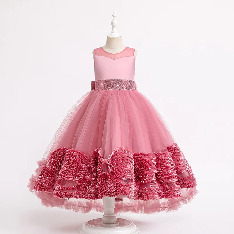 

Cotton 8+ Y Girls Party Dresses Elegant Bow Lace Floral Cute Dress Princess Casual 2023 Wedding Sleeveless Evening Ball Gown