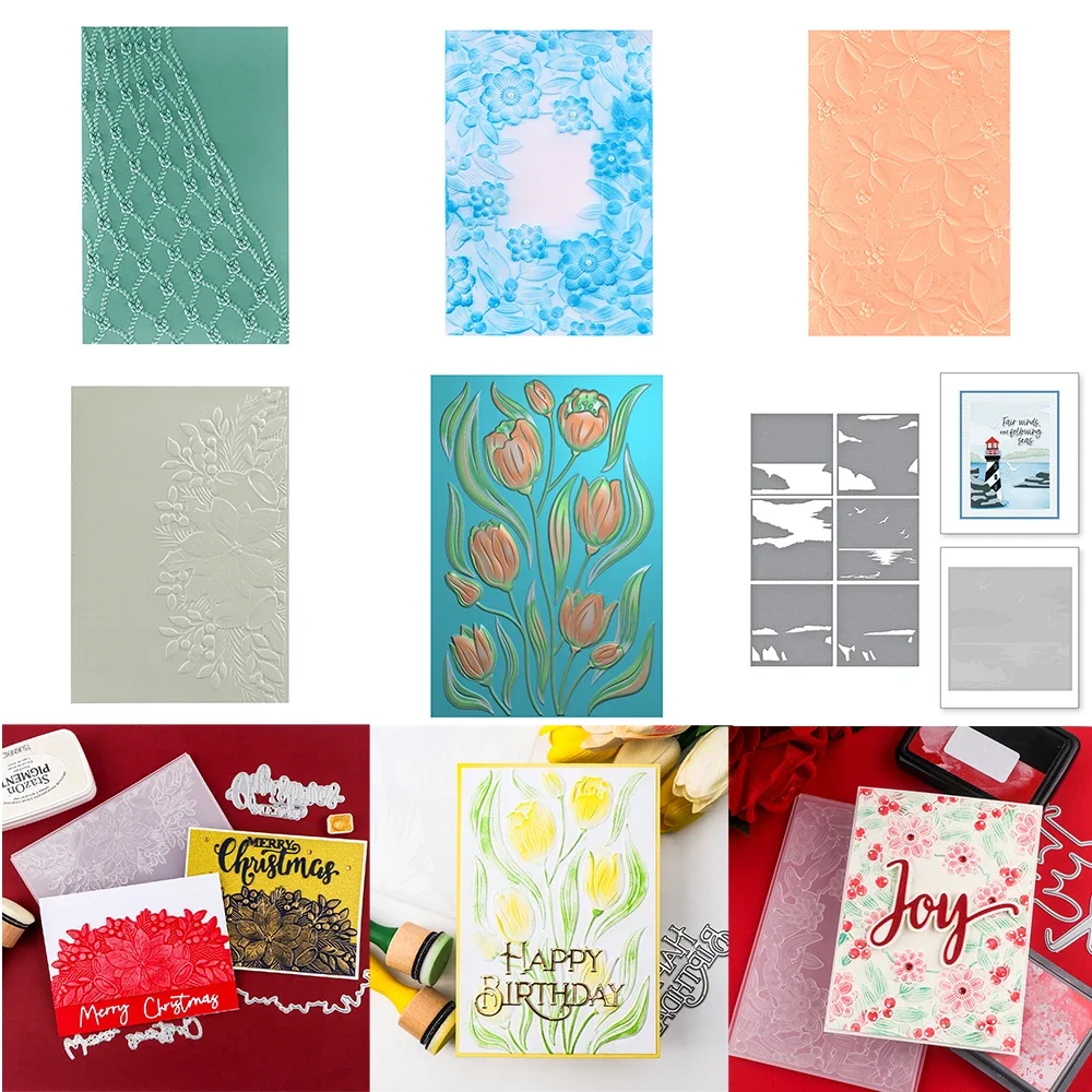 3D Embossed Folder Rope Net Flower Blooming Tulip Patterns Background For Paper Crafting Project