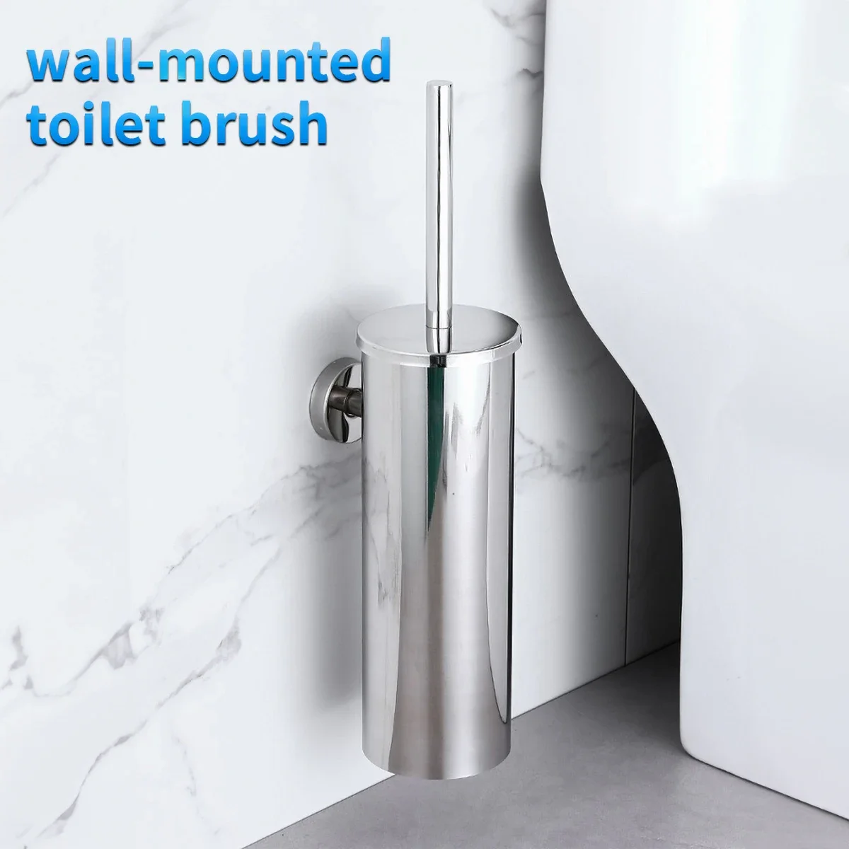Wall Mounted Toilet Brush Holder Stainless Steel White Gold Black Chrome Grey - Bathroom Cleaning Accessory for Toilet Brush
