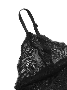 Women's 2 Piece Sexy Lace Pajama Set See-Through Bralette Cami Top and Shorts Breathable Sleepwear Plus Size Summer Lingerie 4