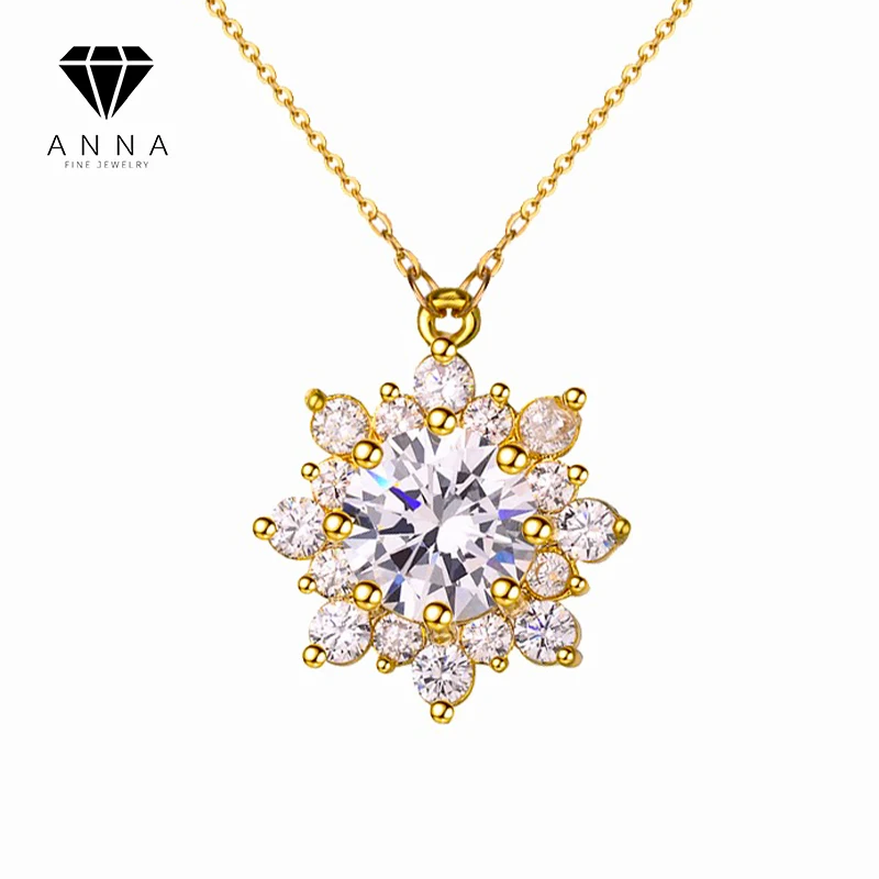 

Solar Flower Diamond 5A Zircon Necklace Female 925 Sterling Silver Plating 18K Golden Wedding Birthday Gift Luxury Fine Jewelry