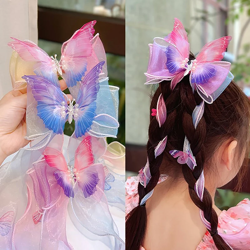 Épingles à cheveux tressées pour enfants, nœuds et rubans, épingles à cheveux de princesse pour filles, accessoires pour cheveux d'été