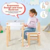 Kids Table and Chair Set, Toddler Study Desk w/Paper Roll, Drawer, 2 Marker Pens, Wooden Activity Table Set for Playroom 3