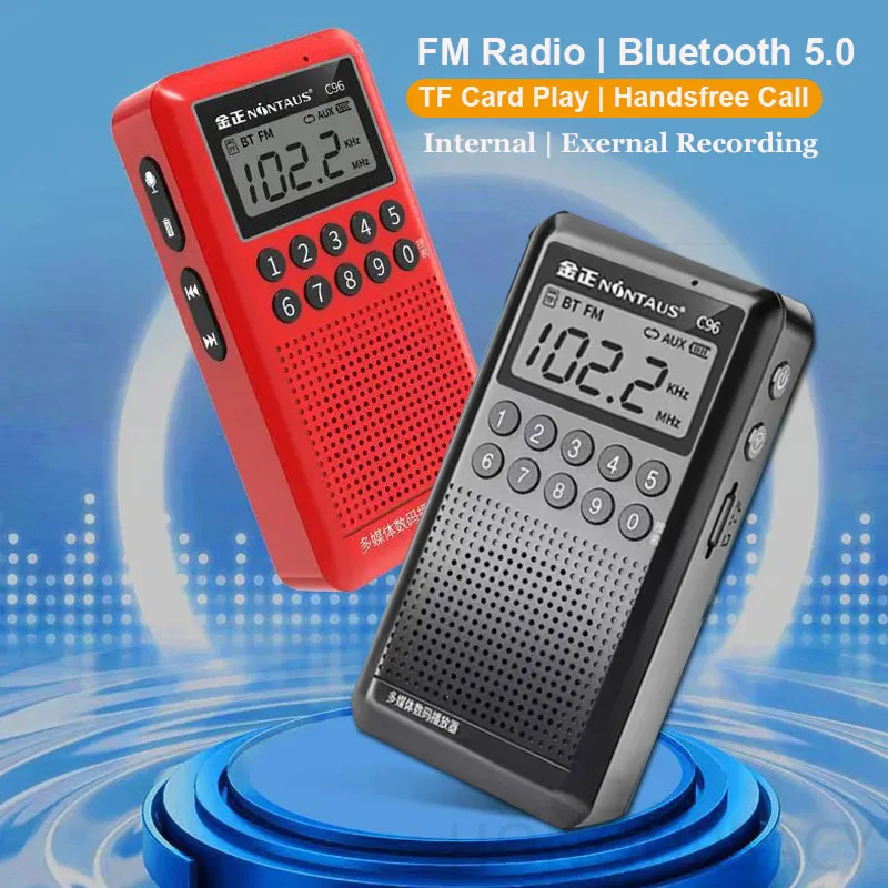 미니 포켓 FM 라디오 고감도 라디오 수신기 휴대용 블루투스 스피커 레코더 LED 라이트 지원 TF 카드 헤드셋