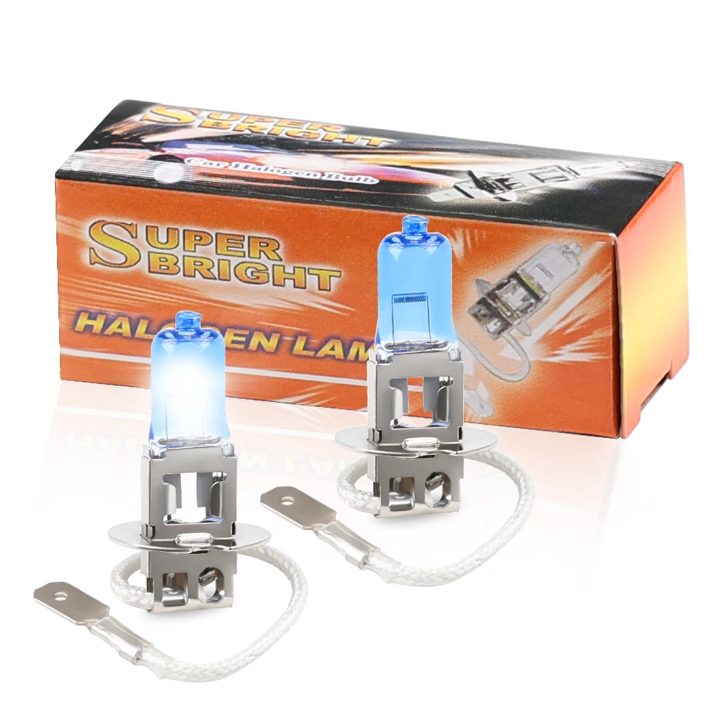 

55W 12V 5000K Xenon Glass Replacement Led Light 2PCS H3 Headlight Super Bright Halogen Bulb Car Fog Lights Driving Lamp