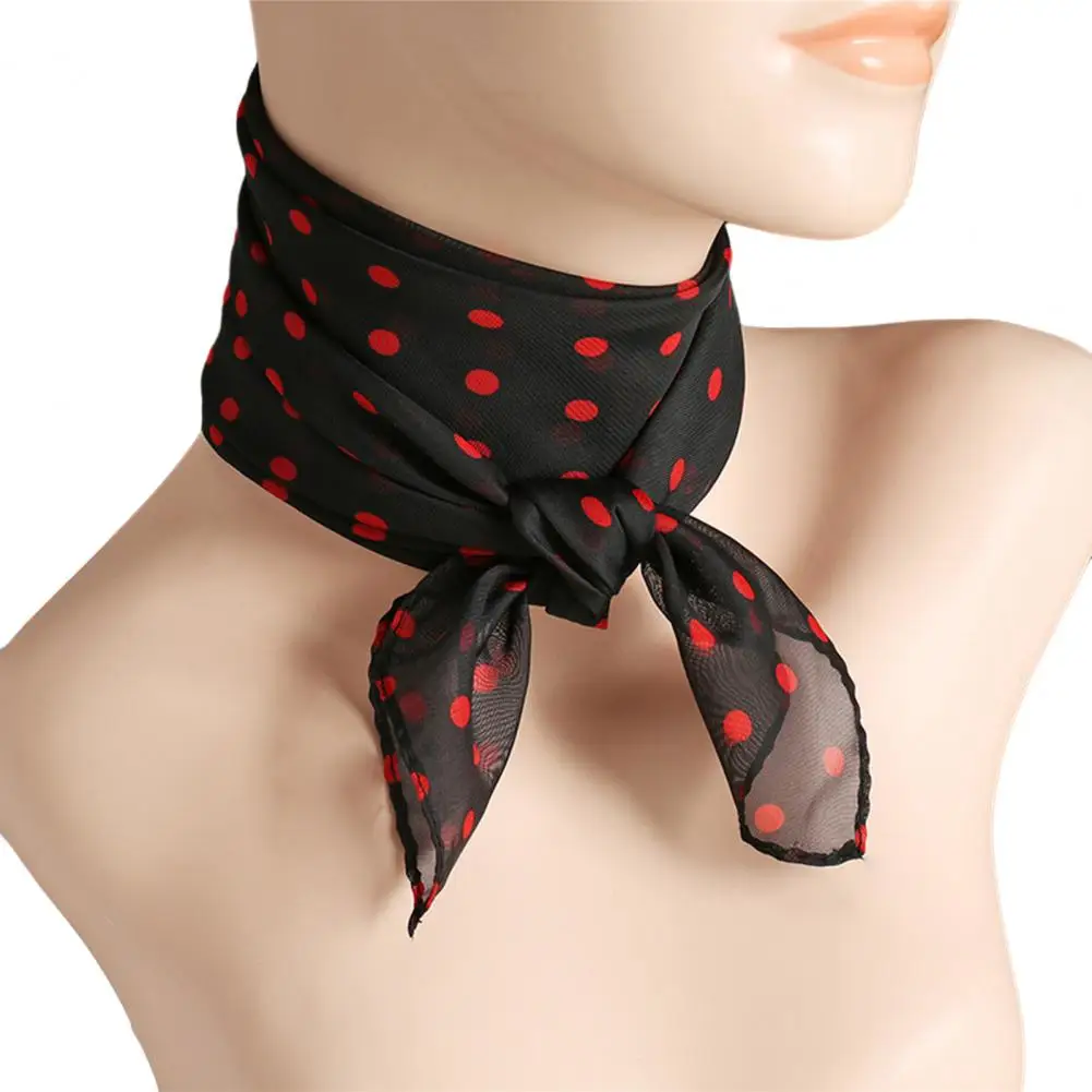 Elegant Summer Women Scarf Neck Dot Print Color Matching Thin Breathable Chiffon Head Neck Square Scarf Neckerchief 4