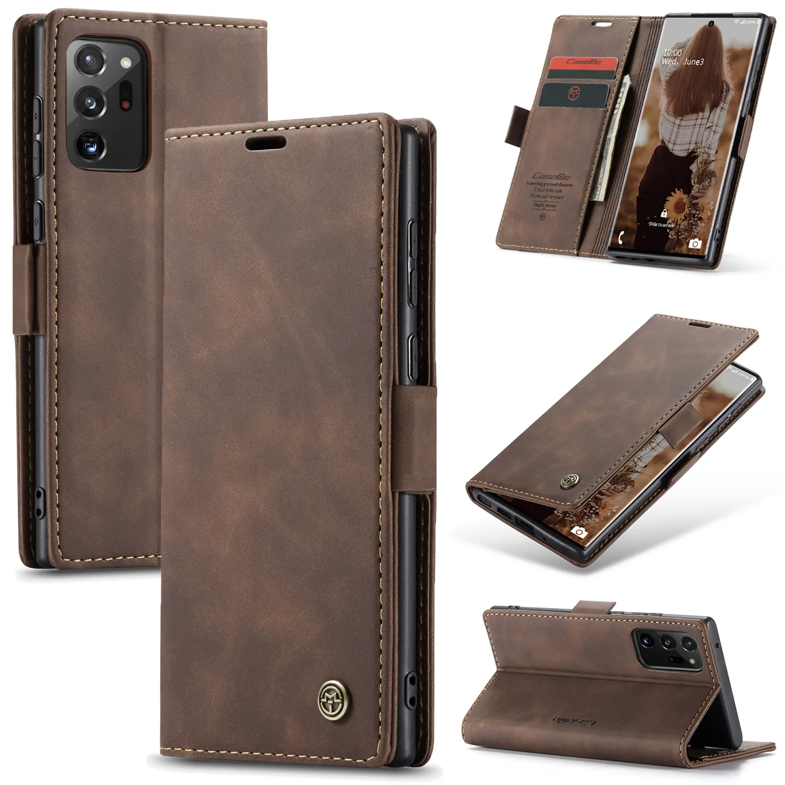 Vintage Magnetic Leather Flip Wallet Case with Card Slots