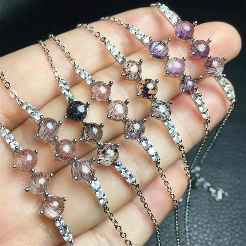 

S925 Natural Super Seven Bracelet Accessories Luxury Jewelry Adjustable Chain Quartz Crystal Stone Bangle For Women Gift 1pc