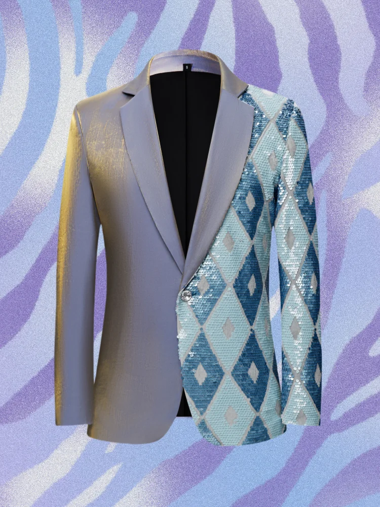 2025 neue Männer Luxus Pailletten Anzug Eine Schnalle Jacke Blau Mode Männlichen Hochzeit Party Blazer Sänger Trend Mäntel – Detail 2
