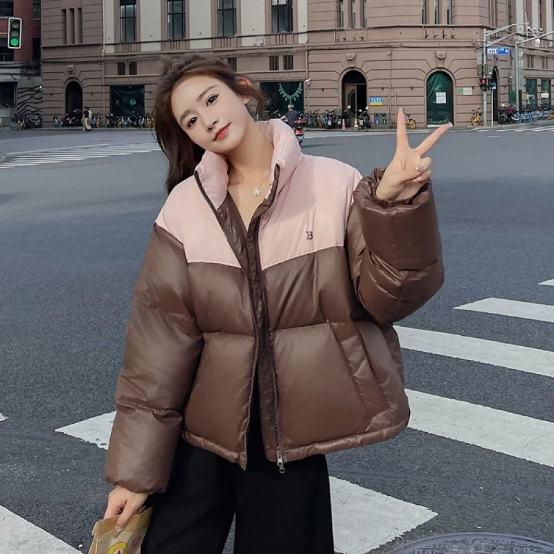 

23 New modelsShort down Jacket Female 2023 Winter New Stand-up Collar Thick Color Matching Small Excellent Sense Puffer Jacket C