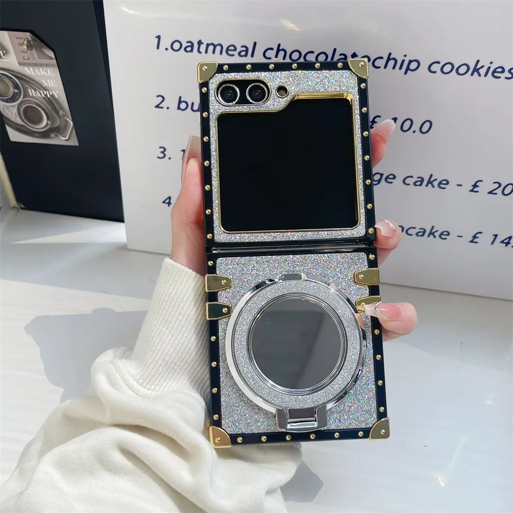 Cute Girly Glitter Phone Case with Mirror Magnetic Holder