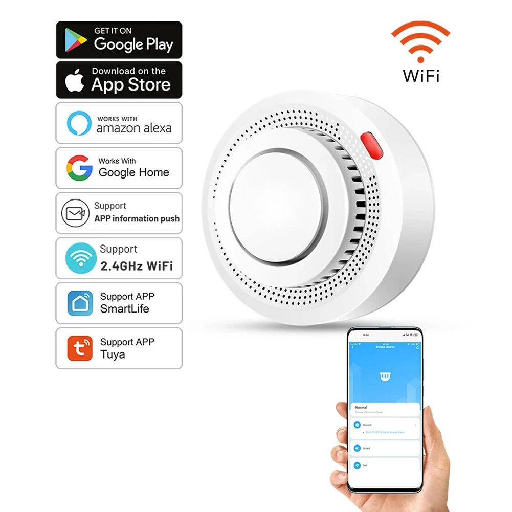 

Wifi Tuya Smart Smoke Detector Sensor Wireless Fire Protection Smoke Alarm High Sensitivity Safety Prevention Sensor 80DB