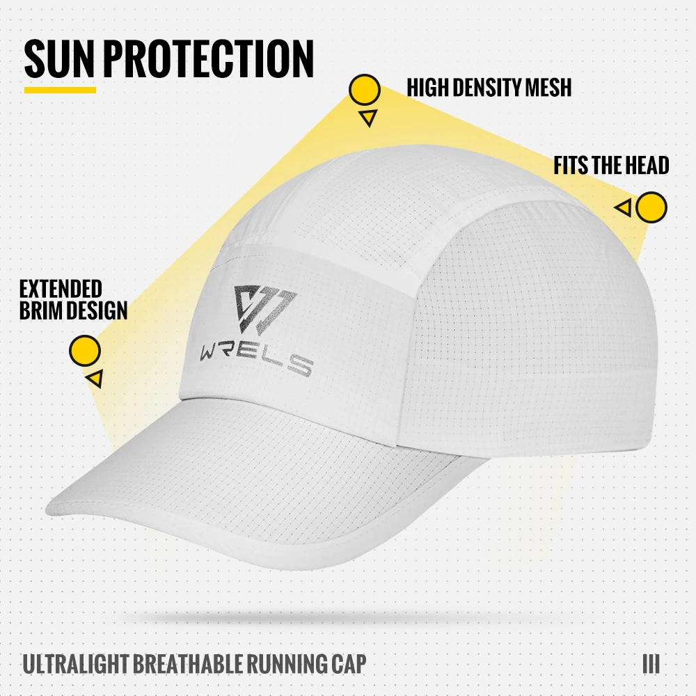 WRELS Running Cap Lightweight Mesh Brim Tennis Cap Breathable Quick Dry Sunscreen Hat Adjustable UV Protection Baseball Cap