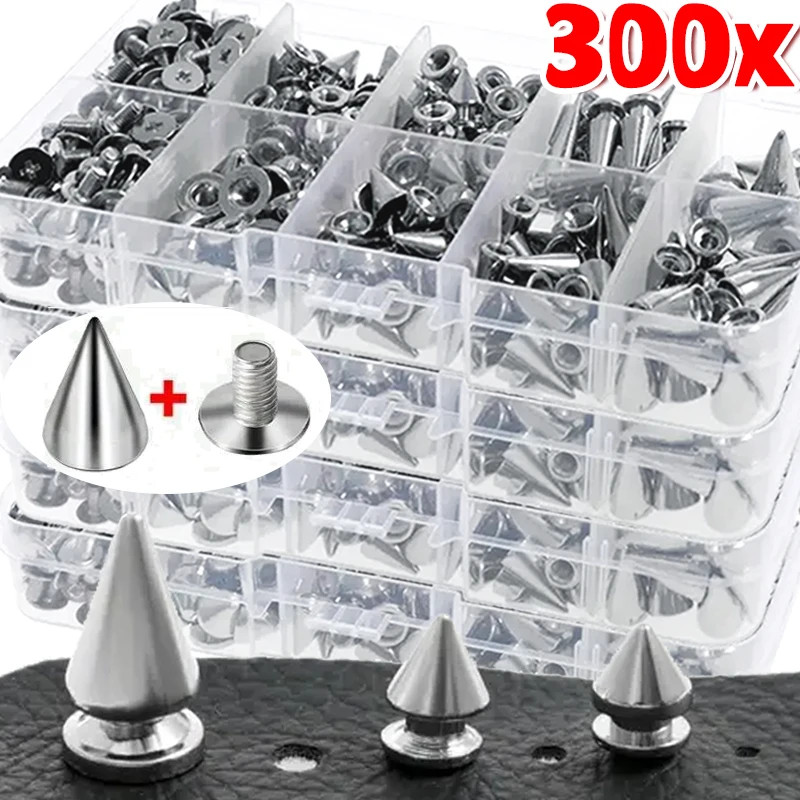 10/300Sets Round Cone Spikes Silver Zinc Alloy Punk Stud Kit DIY Shoes Clothing Leather Handcraft Garment Nail Rivet Sewing Tool 10/300Sets Round Cone Spikes Silver Zinc Alloy Punk Stud Kit DIY Shoes Clothing Leather Handcraft Garment Nail Rivet Sewing Tool