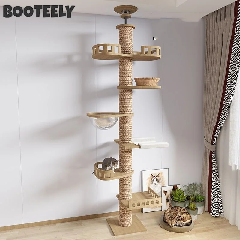 Cat Tree Climbing Toy Floor To Ceiling Tower with Scratching Post Hammock Pet Tree House Furniture