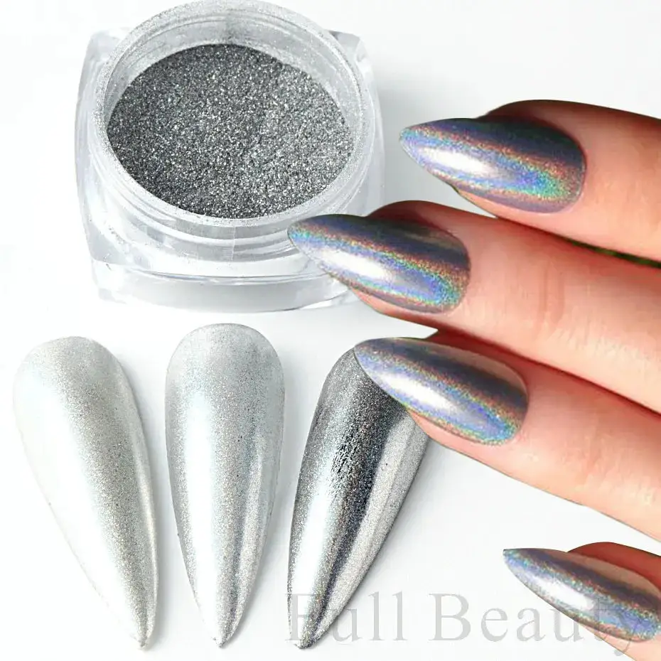 Nail Powder Pigment Aurora Laser Silver Effect Rubbing Dust Glitter Iridescent Gel Polish Manicure NFF-012 nail powder nail pigment nail glitter nail decoration nail decorations