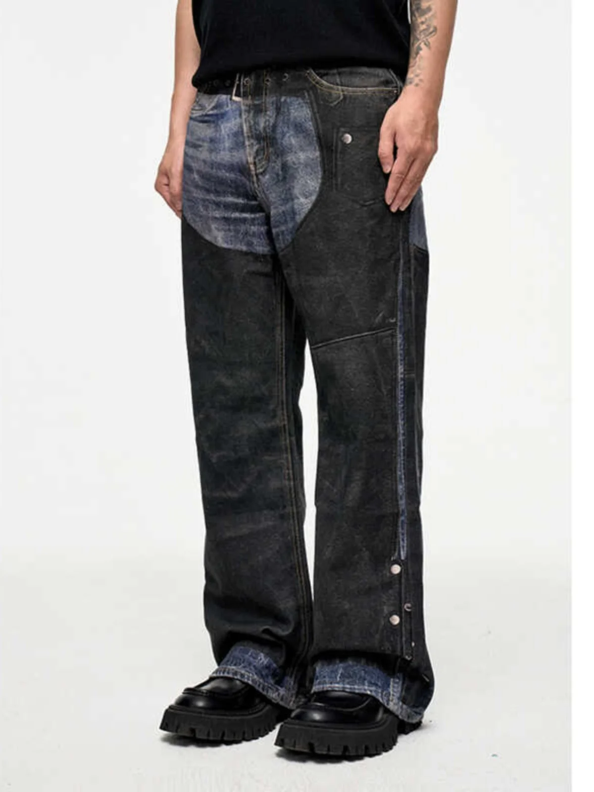 Digital Three-dimensional Printing Washed Straight Jeans Distressed Y2k Men’s Jeans 2