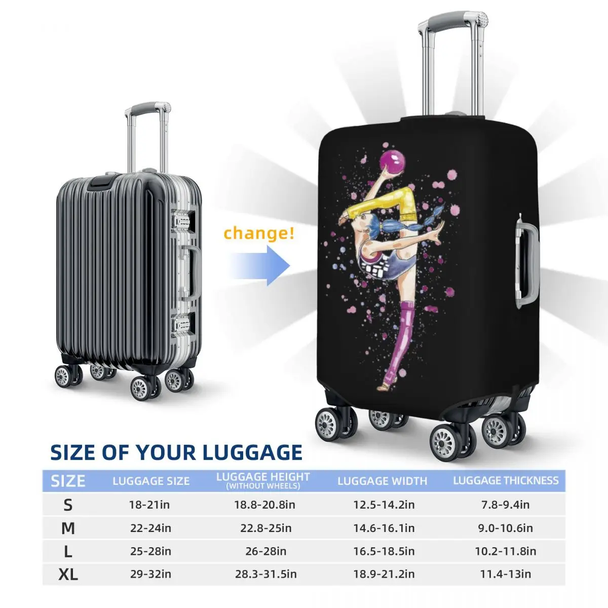 Graceful Gymnastics Print Suitcase Cover Girly Art Vacation Business Useful Luggage Supplies Protector 6