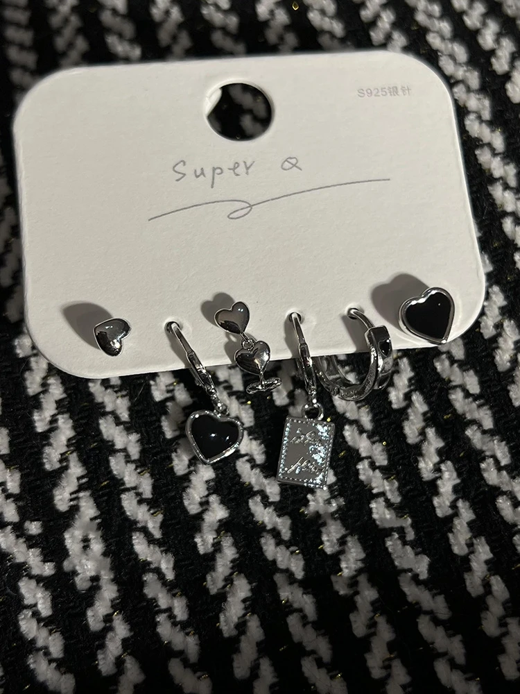 FNIO Korean Fashion Metal Love Heart Circle Drop Small Earrings for Women Trend Pendant Piercing Earrings Set Jewelry 2022