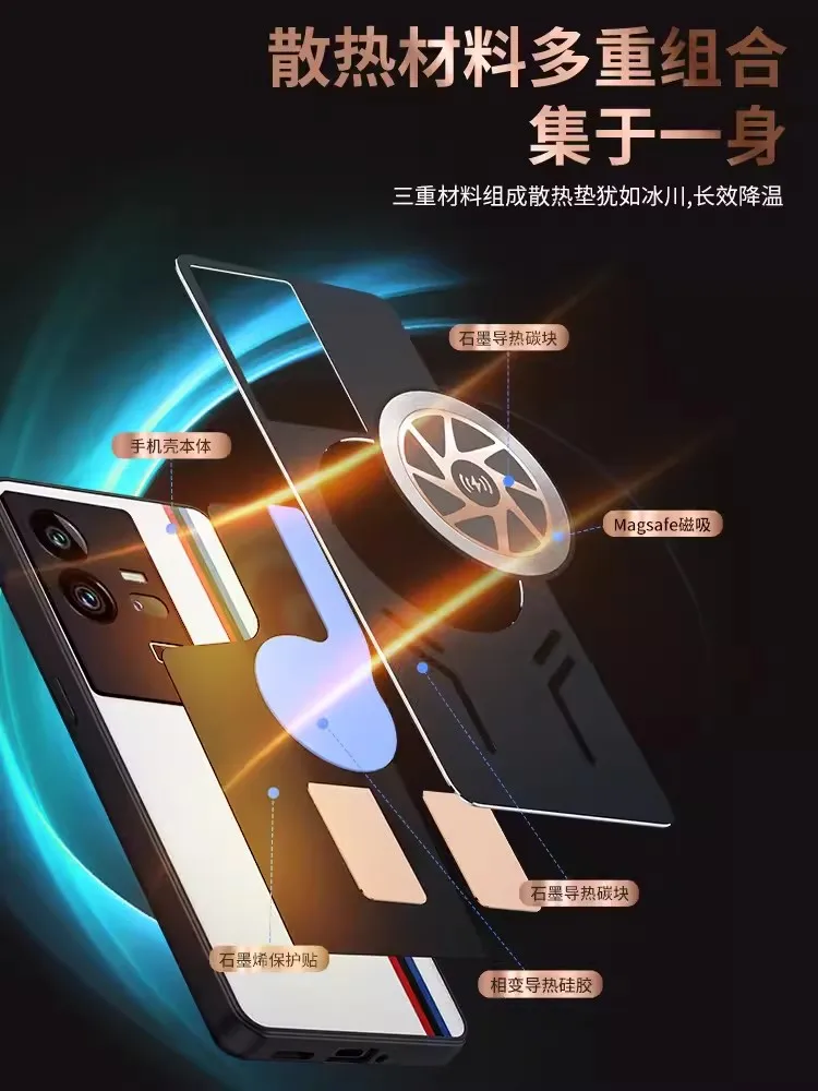 Graphene Cooling Case for VIVO IQOO 11 12 Pro Case Heat Dissipation Red Copper Magnetic Wireless Charging Metal Cover