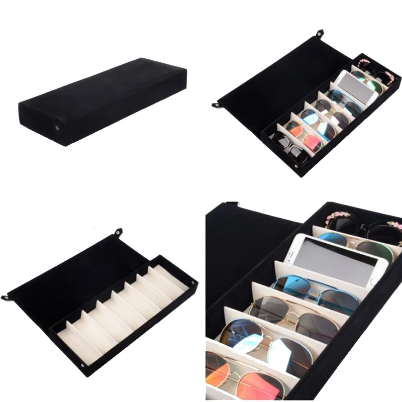 Big 8 Slot Grids Storage Display Glasses Case With Lid Eyeglass Sunglasses Grid Stand Case Box Holder Glasses Organizer Makeup