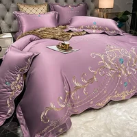 Ensemble de draps de lit de Style européen, ensemble de quatre pièces 100 coton, housse de couette en soie glacée atmosphérique haut de gamme, literie en pur coton 3