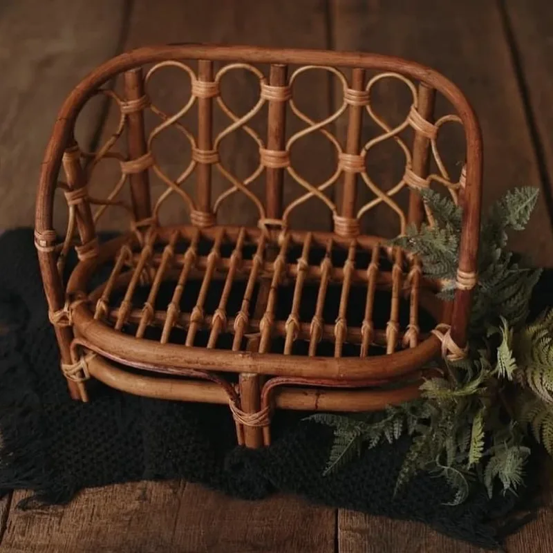 Newborn Infant Photo Shoots Props 1pc Retro Handwoven Rattan Baby Basket Sofa Chair Wooden-like Studio Photography Accessories